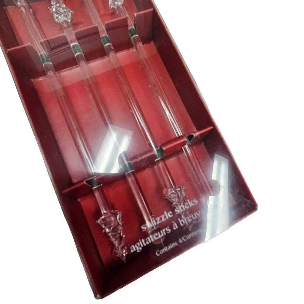 Pier One Glass Swizzle Sticks With Decorative Christmas Tree‎ Tops Set Of 4 Xmas